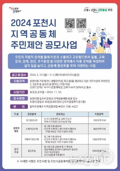 포천시, 2024년 지역공동체 주민제안 공모사업 추진