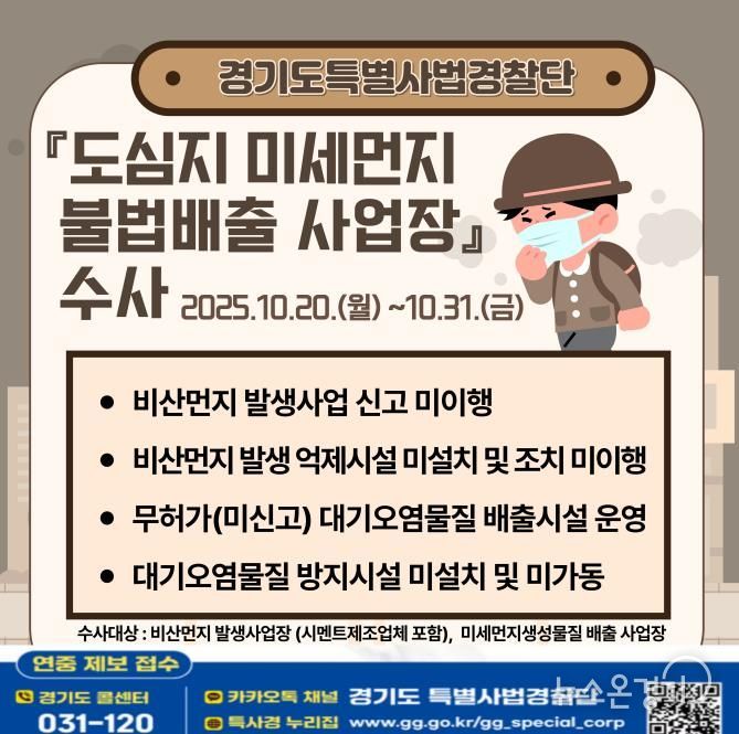 경기도, 미세먼지 불법 배출 사업장 집중 수사 돌입…