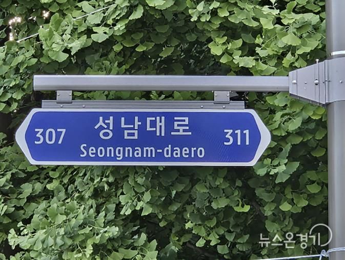 성남시 주소정보시설 일제조사 사업으로 정비된 성남대로의 한 도로명판